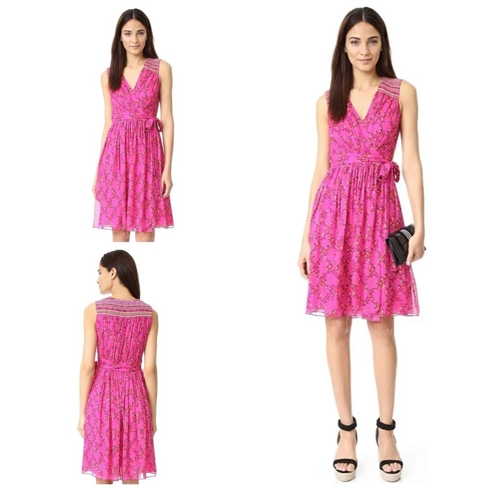 EUC Diane von Furstenberg  DVF 100% Silk Floral Pink Bali Classic  Wrap Dress 2 